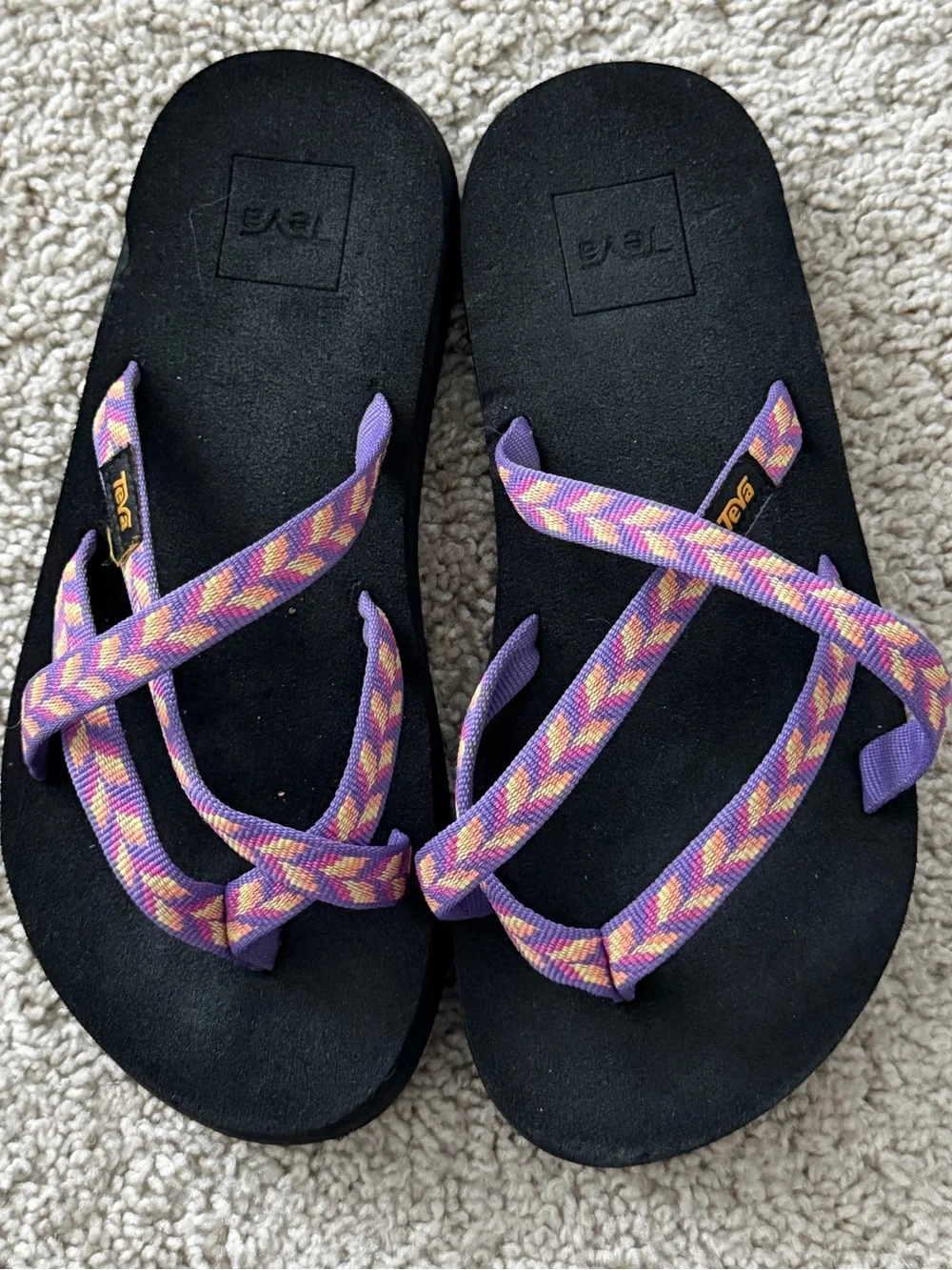 Teva Olowahu Youth Sandals Size 3 Purple Multi Geometric Comfort Flip Flops